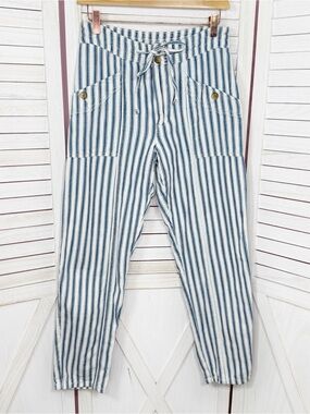 American Eagle Nautical Stripe Drawstring Crop Pants Blue White‎ 2 Resort Beach